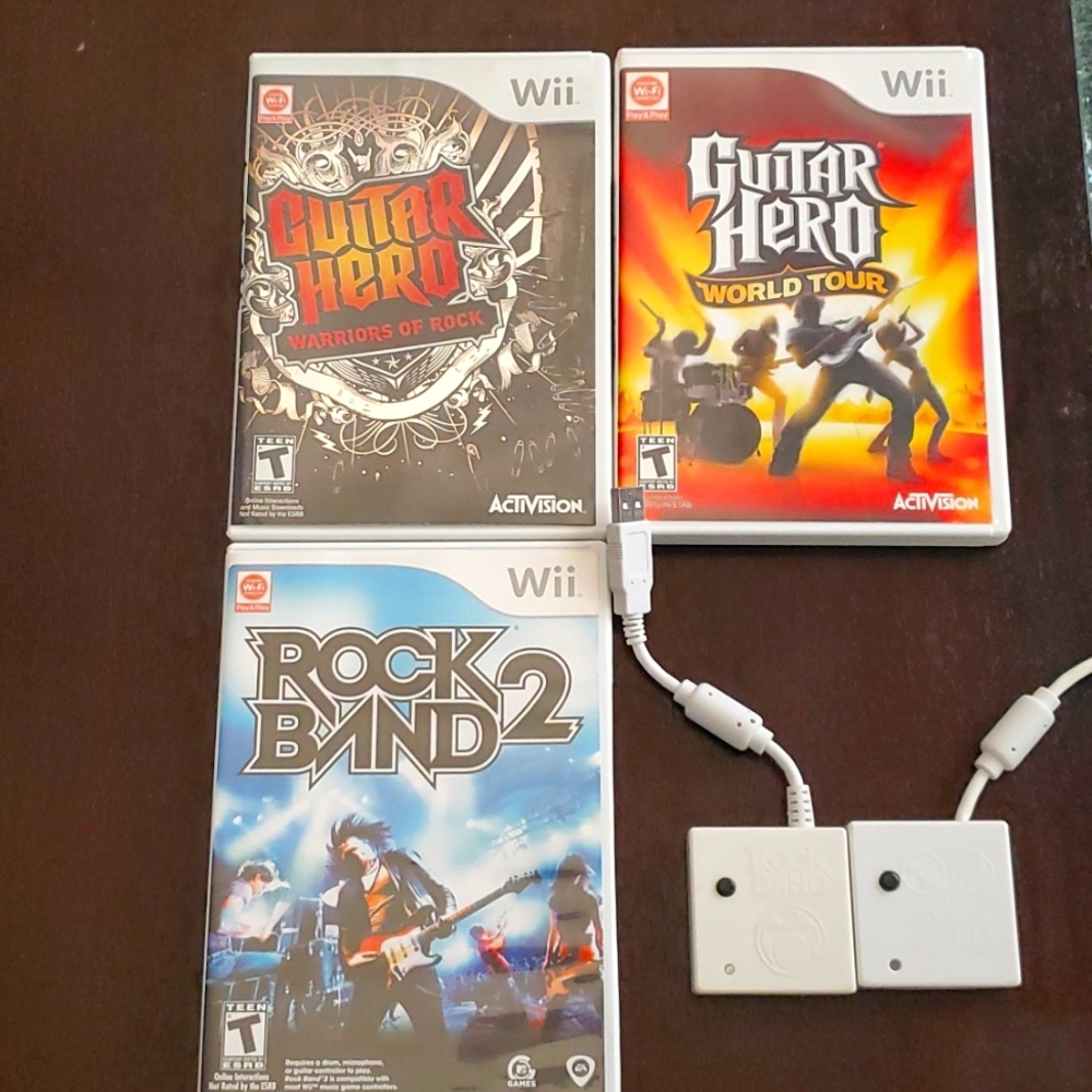 Guitar Hero, Rock band Band 2, Nintendo Wii Games, 2 Instrument Adapters